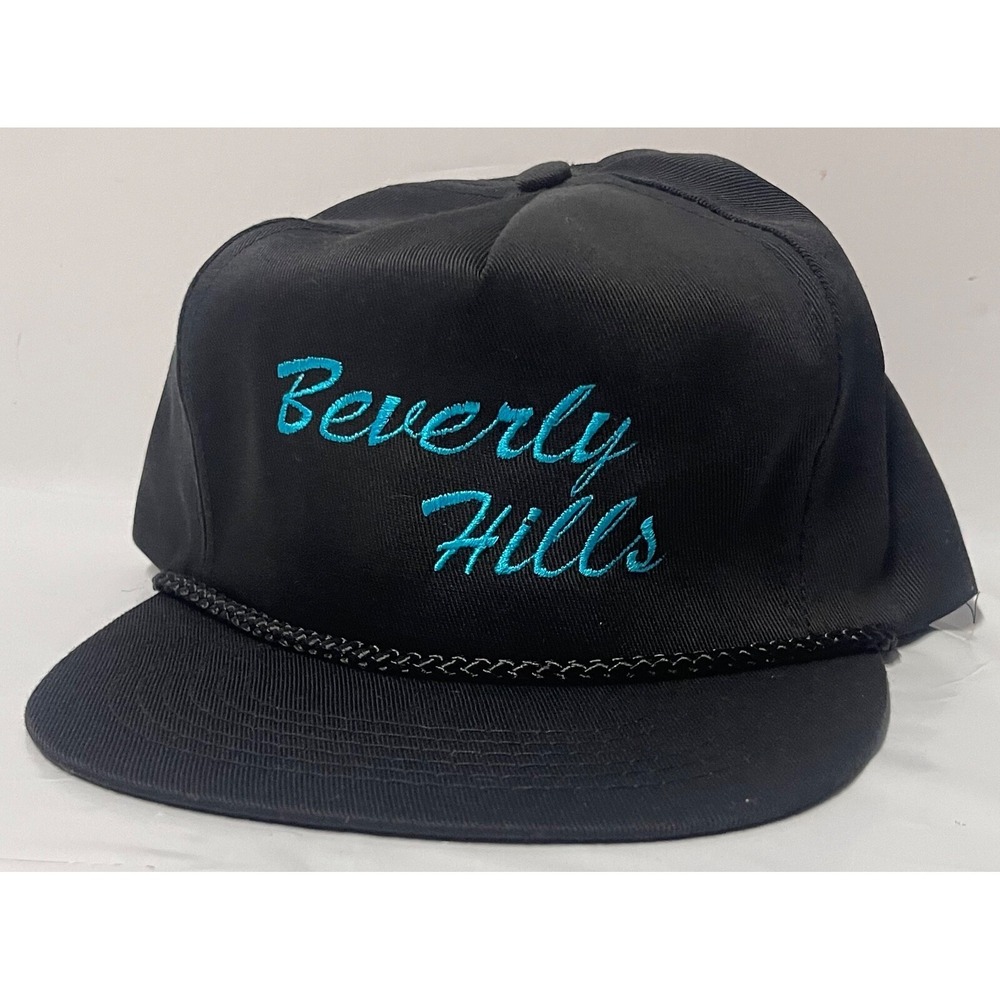 BEVERLY‎ HILLS CAP BLACK TEAL WITH ROPE OTTO CAP VINTAGE